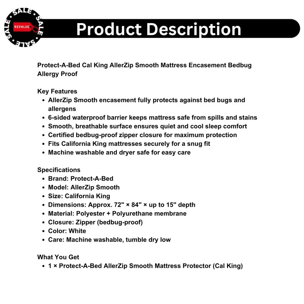 Protect-A-Bed Cal King AllerZip Smooth Mattress‎ Encasement Bedbug Allergy Proof